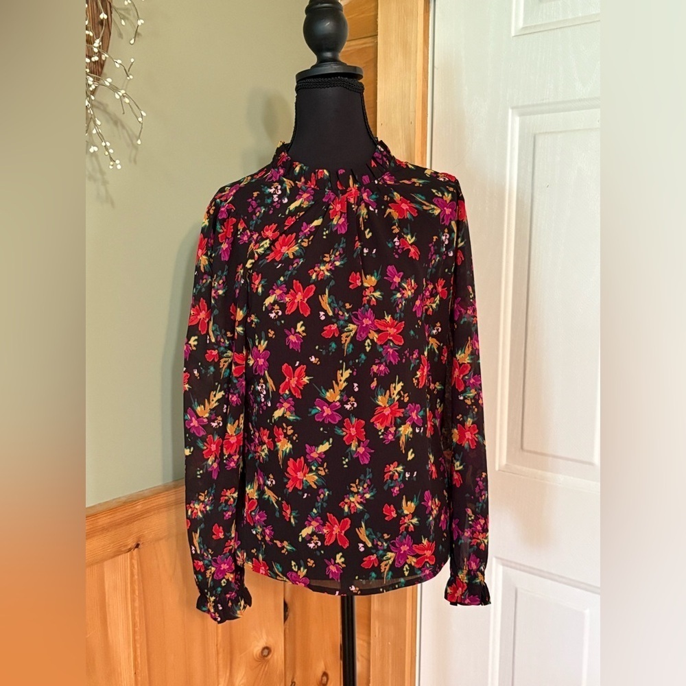 J. Crew Black Long Sleeve Blouse with Ruffled Collar size XS NWT